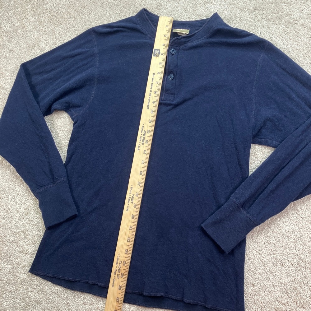 VTG LL Bean Mens Small River Driver Shirt Navy Blue Wool Blend Henley USA Made - Picture 6 of 7